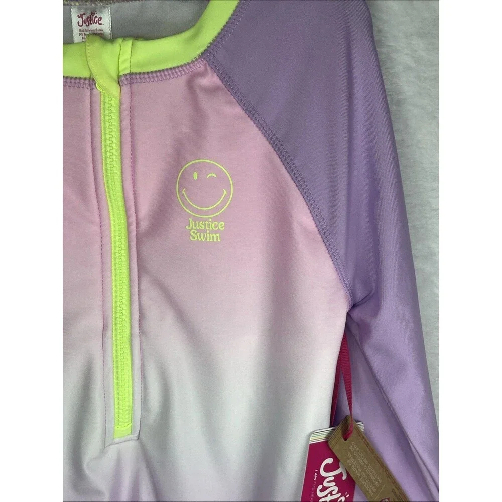 Justice Swim Girl's Swimsuit 1 PC Bathing Suit Long Sleeve Purple Size M 10 NEW